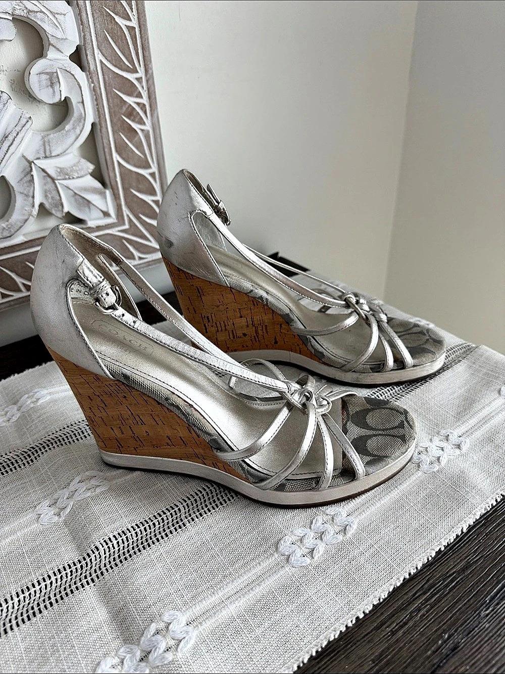 Coach Silver cork Wedge Sandals